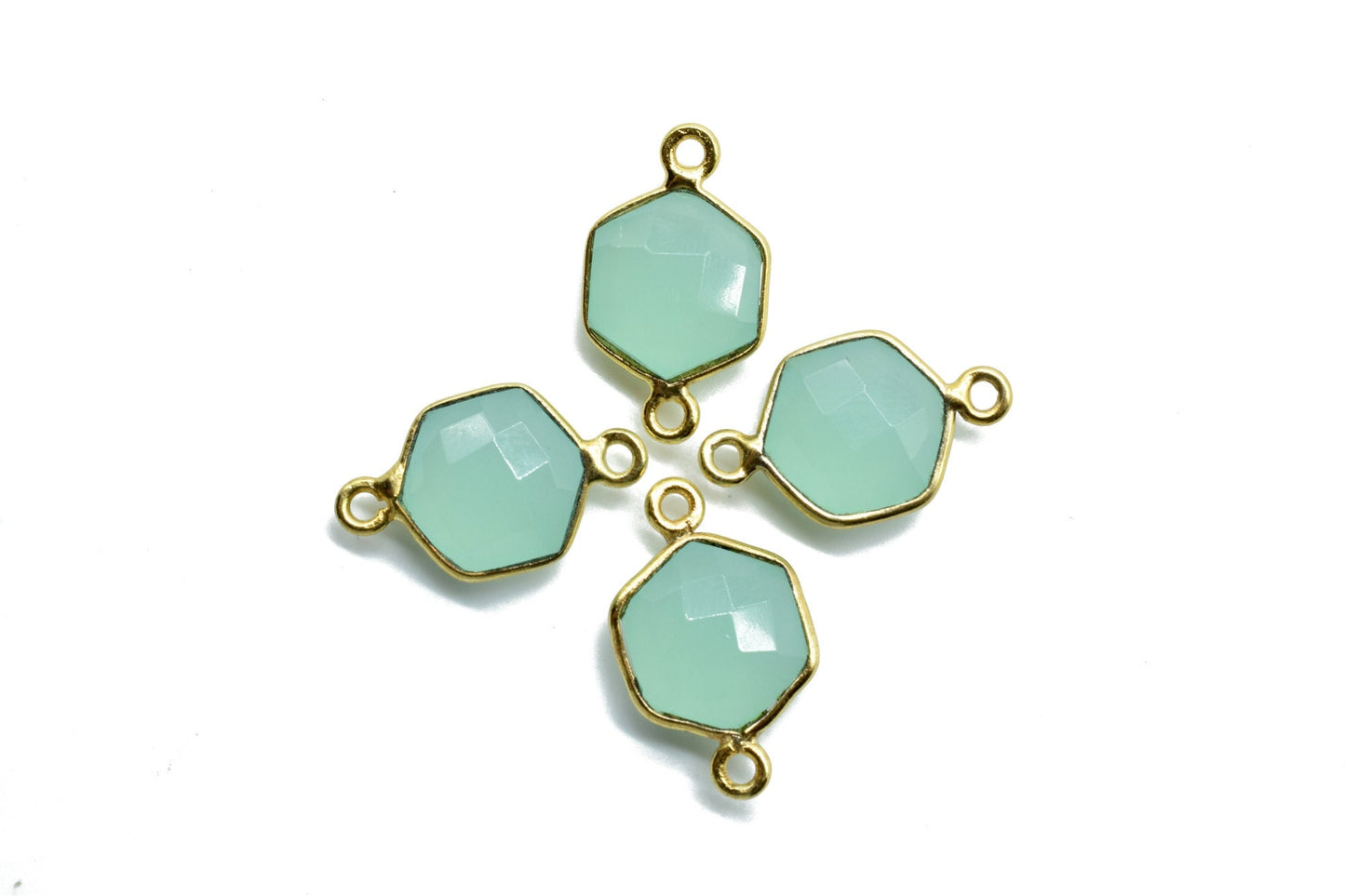 Aqua Chalcedony 10mm Hexagon shape double bail connectors,Hexagon Pendant,Aqua charms,Aqua Chalcedony double loop connectors,Hexagon bezels
