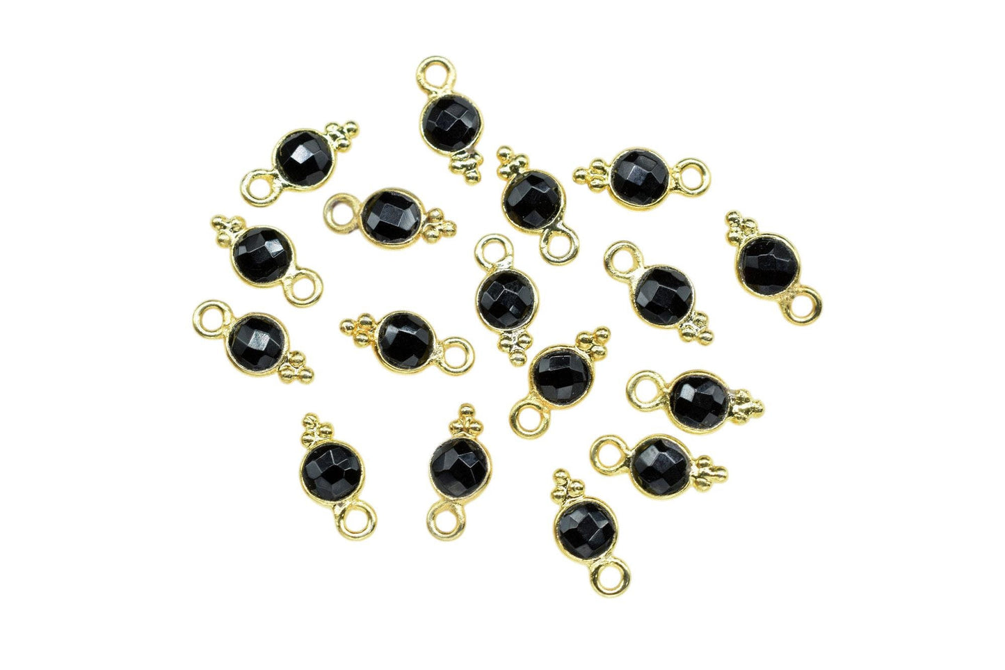 Black Onyx Charms Connector/Handmade Jewelry/Gold Plated Connector/Tiny Pendant/Black Onyx Pendant/Round Shape Connector/Gemstone Charms