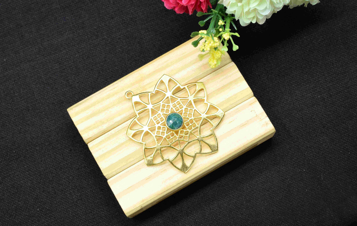 Emerald  Gemstone Component, Single Bail Charm , Emerald  Connector Pendant , Gold Plated Connectors , Pendant Jewelry , Earring Component