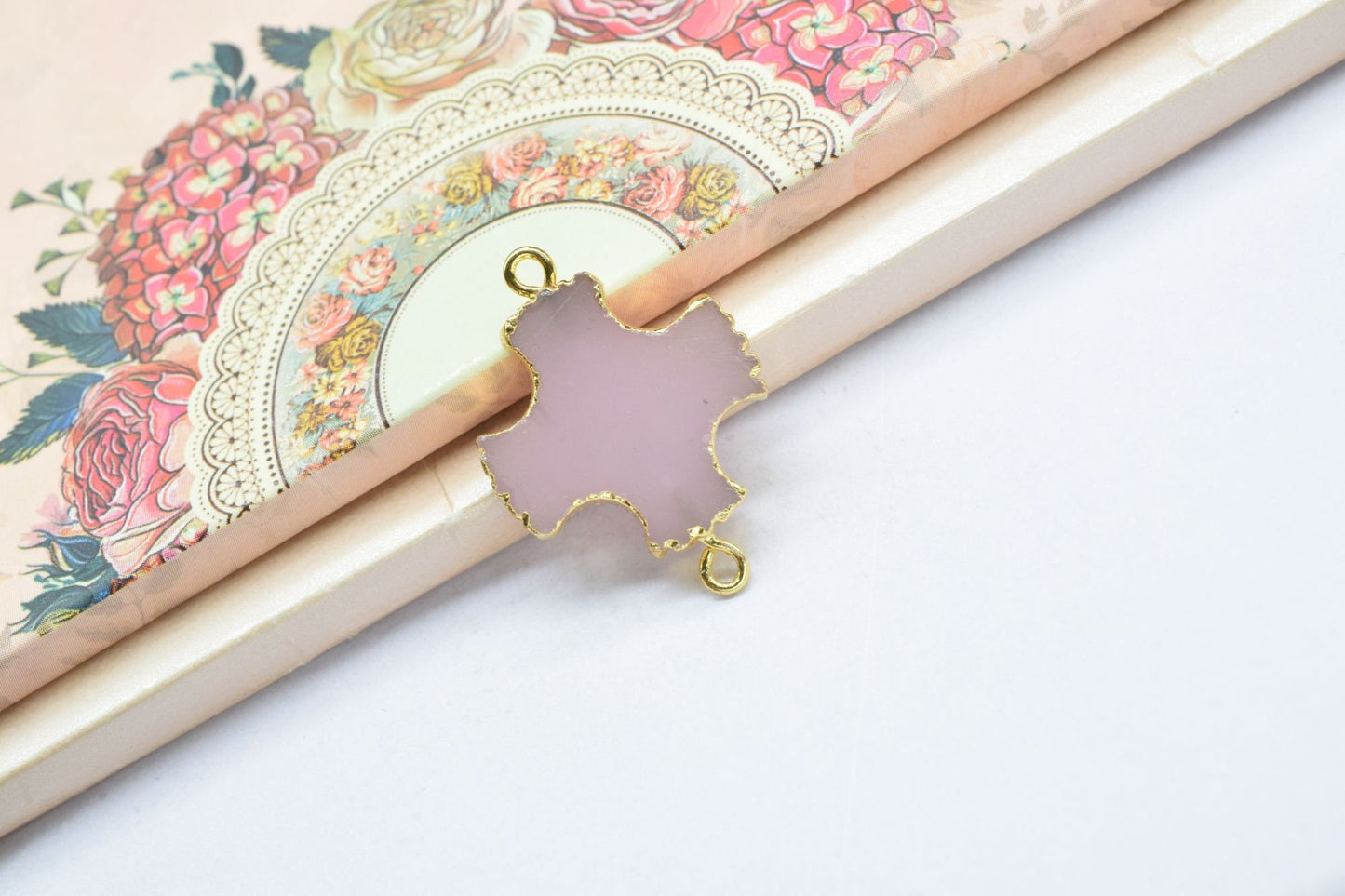 Rose Chalcedony Cross Pendant,bracelet Pendant Charms,Handmade Pendant,Religious Pendants Jewelry,Double Bail Connector,Gemstone Component