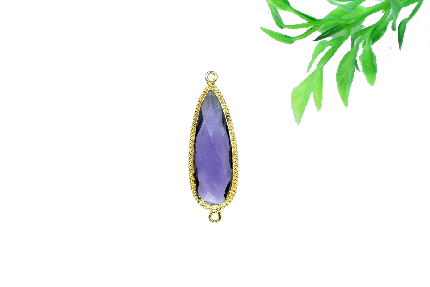 Amethyst Quartz Gemstone 10x30mm Teardrop Shape connector,Amethyst Gold Plating Double bail connectors,Amethyst charms Pendant Jewelry,Gift