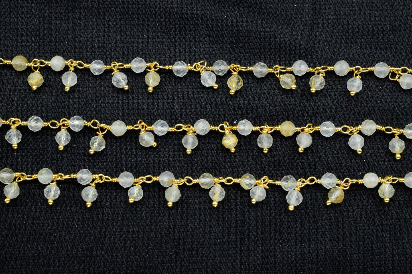 Gold Rutile beaded Chain,Gemstone Rosary Chain,Wire Wrapped Necklace Chain,Gold Rutile Cluster Rosary Chain,Finding Handmade Jewelry Gift
