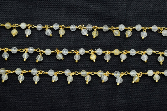 Gold Rutile beaded Chain,Gemstone Rosary Chain,Wire Wrapped Necklace Chain,Gold Rutile Cluster Rosary Chain,Finding Handmade Jewelry Gift