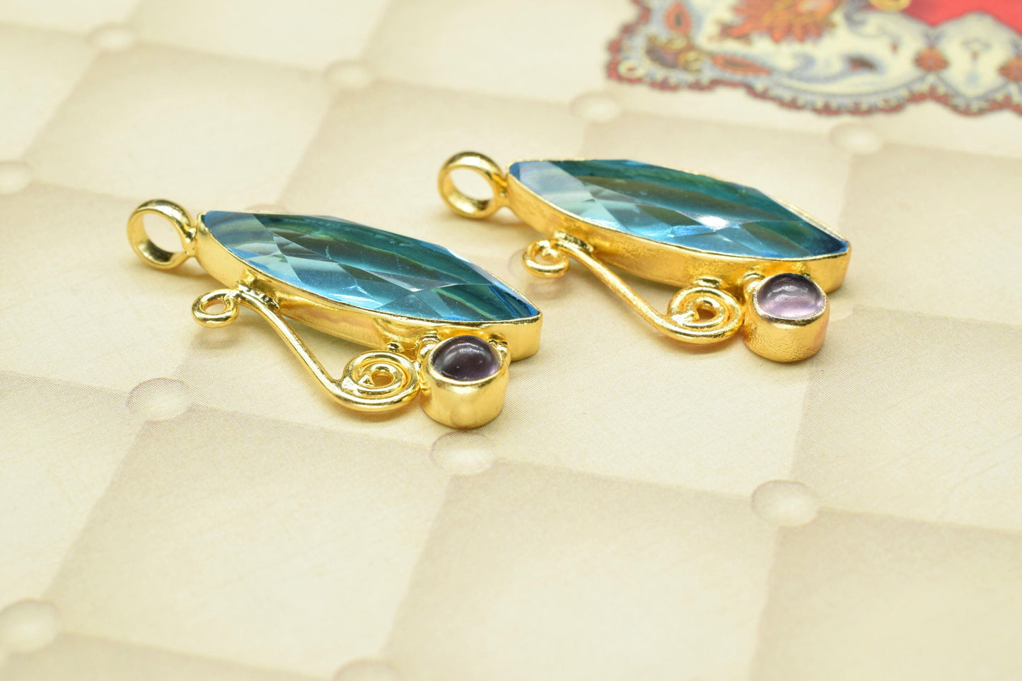 Sky Topaz Designer Pendant Charm,Brass Pendant,Handmade Craft,Marquise shape Pendant Jewelry,Gemstone Pendant,Statement Pendant,Loop Pendant
