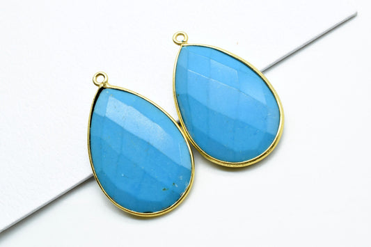 Natural Turquoise 20x30mm Pear Shape single Loop Charm,Turquoise Faceted Pear Shape Connector,Bezel Pear Shape Connector,Turquoise charms