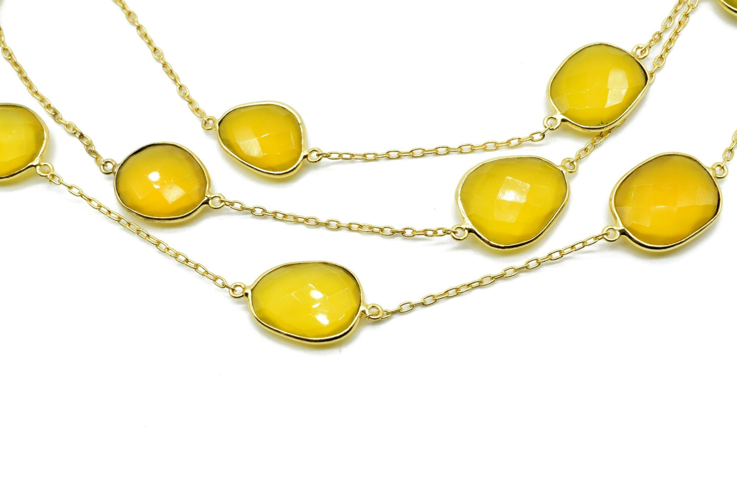 Yellow Chalcedony Bezel Connector Chain,Free Size Faceted Gemstone Connector Chains,Handmade Bezel Link Chains,Gold Plated Bezel Link Chains