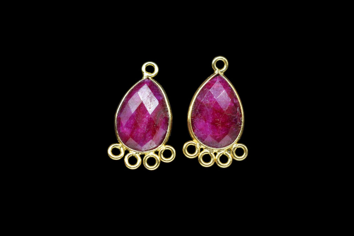 Natural Ruby 10x14mm Teardrop Bezel Charm/Charms Connector/Handmade Jewellery Connectors/Gemstone Brass Component/Women Jewelry/B'day Gift