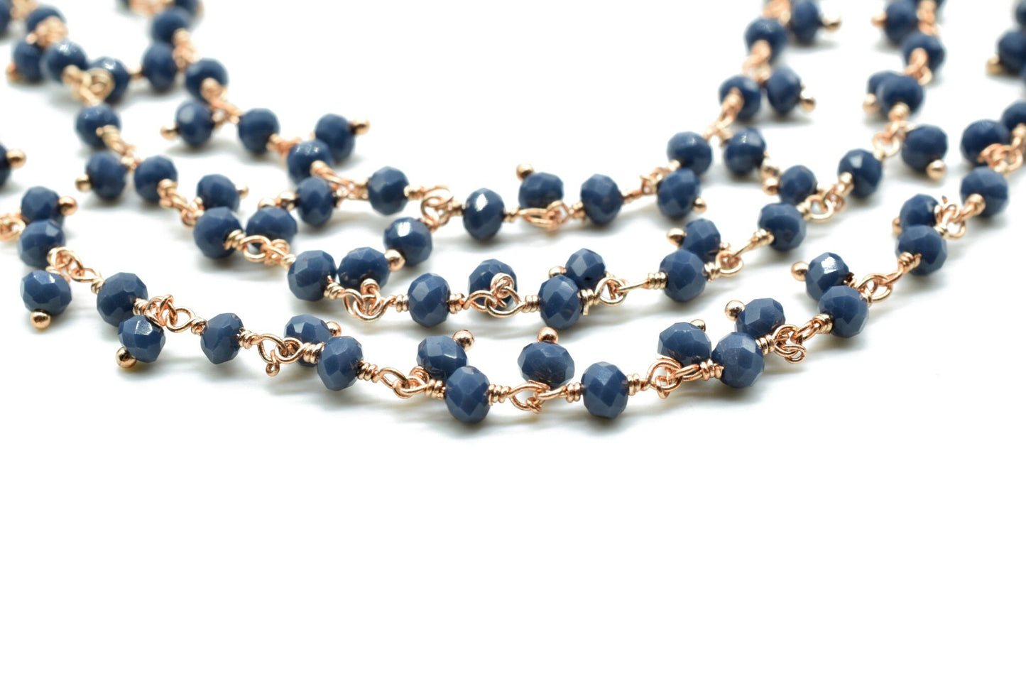 Blue sapphire Cluster Beaded Chain, Gold Plated wire wrapped Rosary Chain,Dangling Faceted Wire Wrapped Beaded Chain,Soldby Foot Wholesale