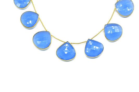 Blue chalcedony 20mm heart shape charm strand,Gemstone bezel strand,gemstone Charm,Faceted Gemstone JewelryMaking Component