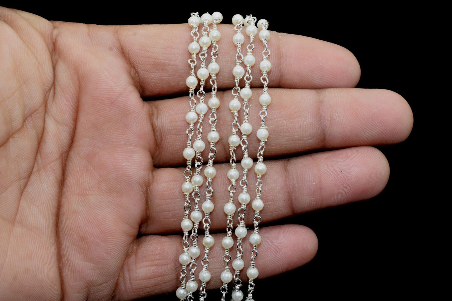 Natural Fresh Water Pearl Rosary Chain,Pearl Beads wire wrapped chain,Jewelry Making Chains,Pearl Wire Wrap Chain,3mm Pearl Beaded Chain,