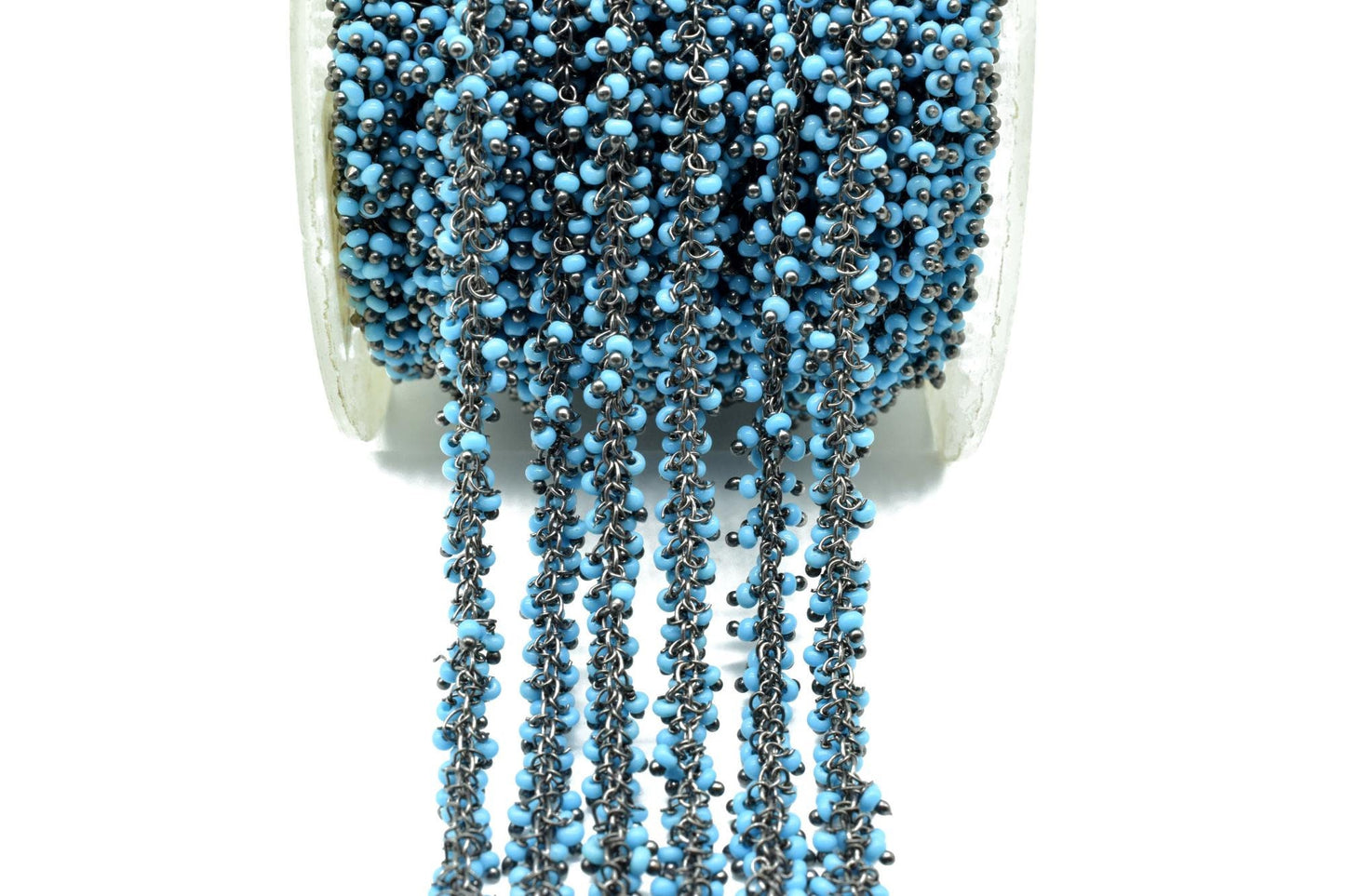 Turquoise wire 2mm cluster chain,Dangling Cluster Chain, Beaded Chain with Gold Plated Wire,Brass cluster beaded chain,Gold vermeil chain