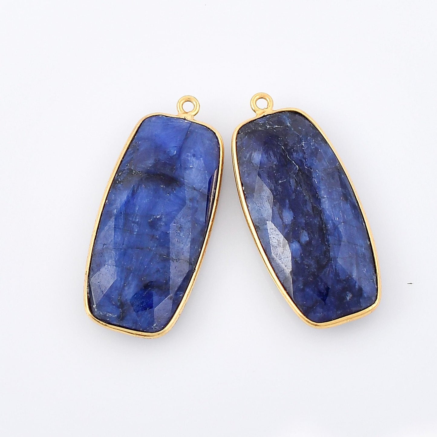 Blue sapphire 14x28mm Bezel Charm Pendant,Rectangle Shape Gold Plated bezel,Gold Vermeil Bezel, jewelry making charm,Gold-Filled bezel charm