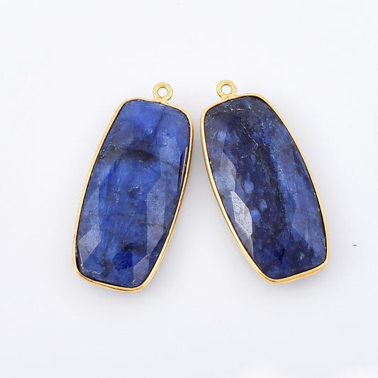 Blue sapphire 14x28mm Bezel Charm Pendant,Rectangle Shape Gold Plated bezel,Gold Vermeil Bezel, jewelry making charm,Gold-Filled bezel charm
