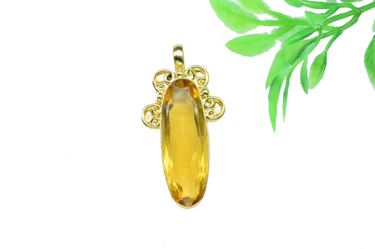 Citrine Designer Pendant,Yellow Gemstone Pendant Charm,Loop Pendant,Brass Pendant,Vermeil Pendant Jewelry,Handmade Carft,Statement Pendant