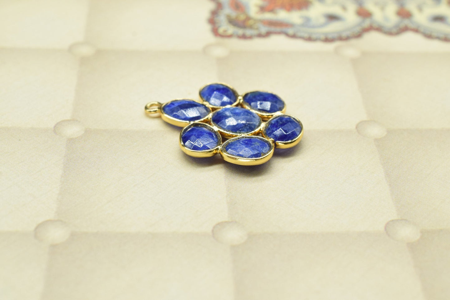 Blue Sapphire Flower Pendant,Gemstone single bail connectors,Sapphire jewelry making Craft,Handmade Jewelry,Chandelier Earring Connector
