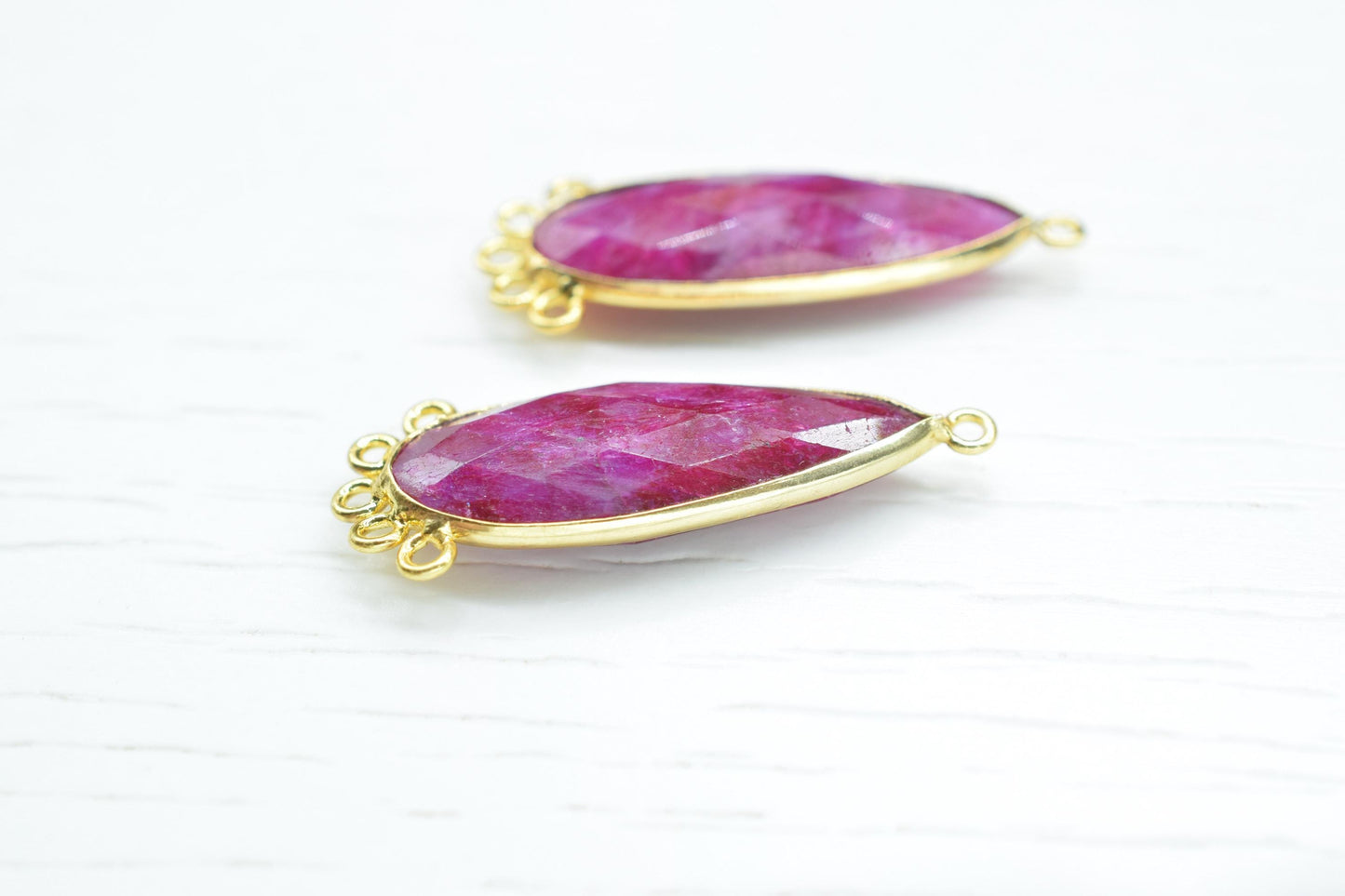 Natural Ruby 10x30mm Teardrop Bezel Charm/Charms Connector/Handmade Jewellery Connectors/Gemstone Brass Component/Women Jewelry/Gift