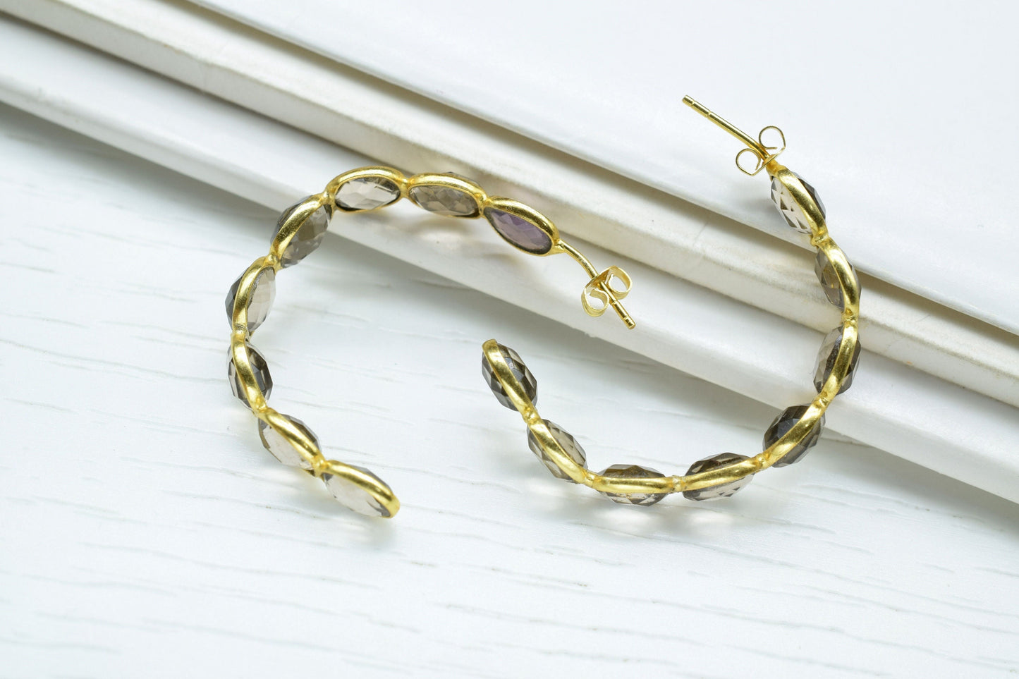 Amethyst Quartz Earring/Purple Gemstone Earring/Handmade Earring/Bridal Earring/Gold Plated Earring/Women Earring/Hoop Earring/B'day Gift