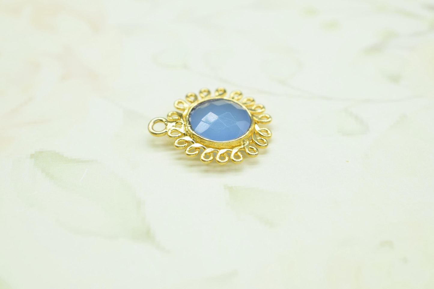 Blue Chalcedony 10mm Round Bezel Charm,Gemstone Brass Component,Single Bail Pendant,Round Faceted charms,Handmade Jewellery Connector,Gift