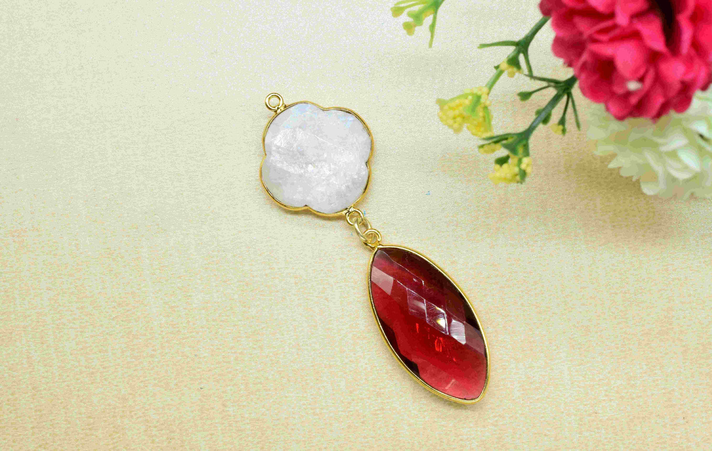 Pink Tourmaline +  Moonstone Component Pendants ,Multi Stone Dangle Earrings ,Earring Component Jewelry ,Dangle pendant Charms,B'day Gift