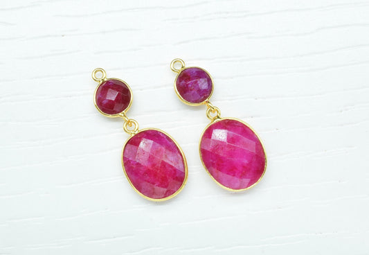 Natural Ruby Dangle Component Earring,Handmade Connector,Ruby Pendant Charms,Gemstone Jewelry,Station Bezel Link,Ruby pendant Connector,Gift