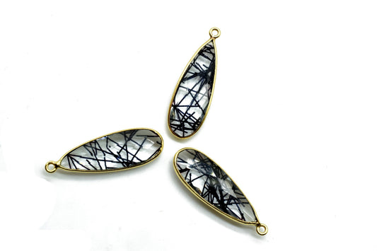 Black Rutile 10x30mm Charm, Black Rutile Pendant, Teardrop Pendant, Faceted Black Rutile, Gemstone Charm, Gemstone Pendant, Dainty Charms