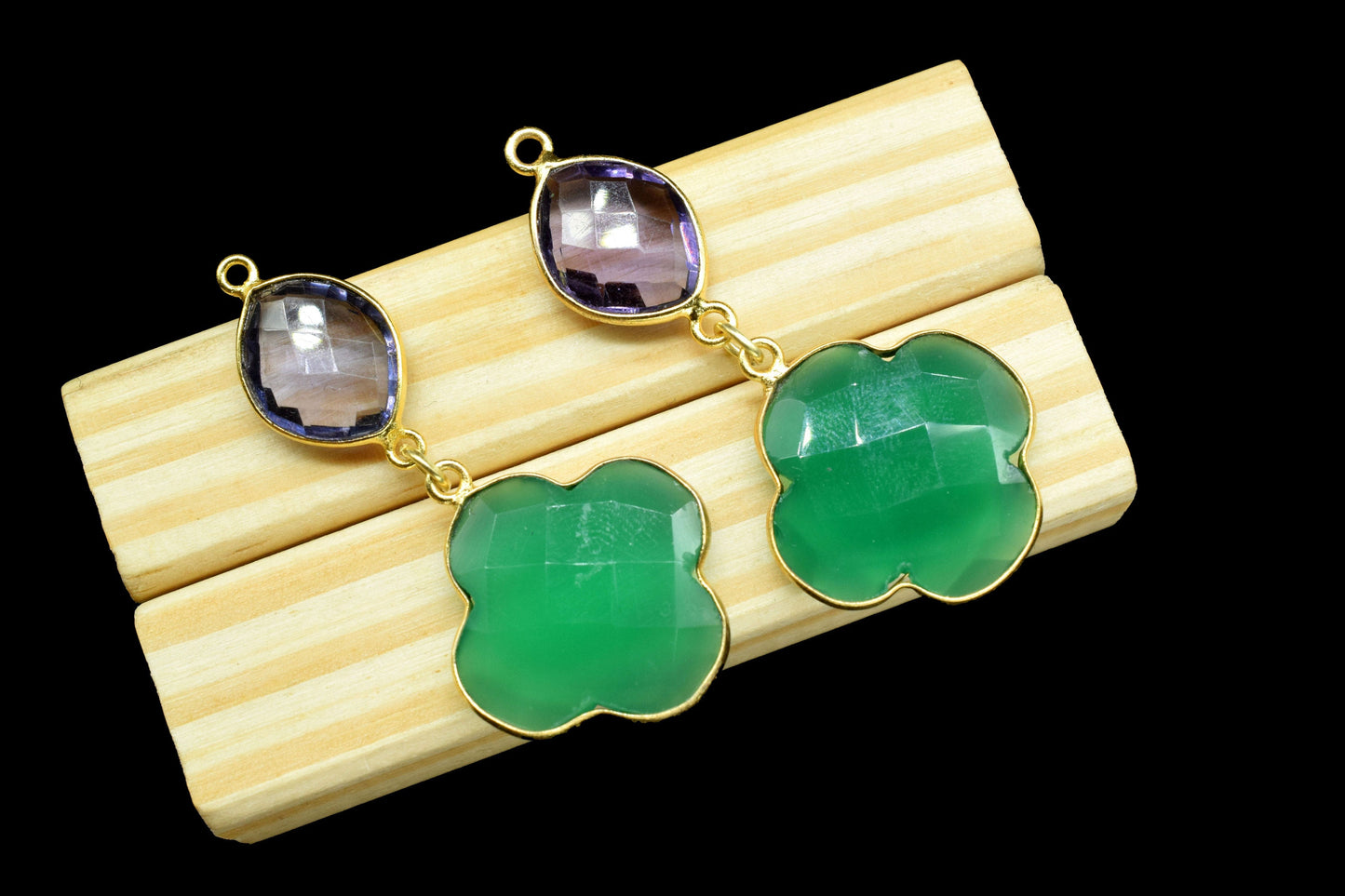 Green Onyx Dangle Component pendant,Multi Stone Dangle Earring,Handmade Necklace Connector,Amethyst pendant Charms,Gemstone Bezel pendant