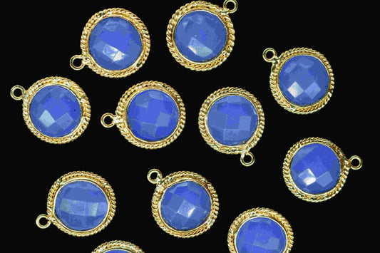 Blue Chalcedony 10mm Round Shape Single Bail Connector,Blue Chalcedony Gold Plating Gemstone Bezels Connector,Chalcedony Single Loop Charms