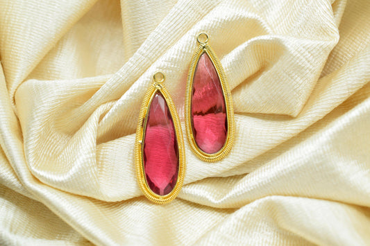 Pink Tourmaline 10x30mm Charms,Gemstone Bezel connector,Single Bail Pendant Charm,Handmade pendant Jewelry,Teardrop Charms connector,Gift