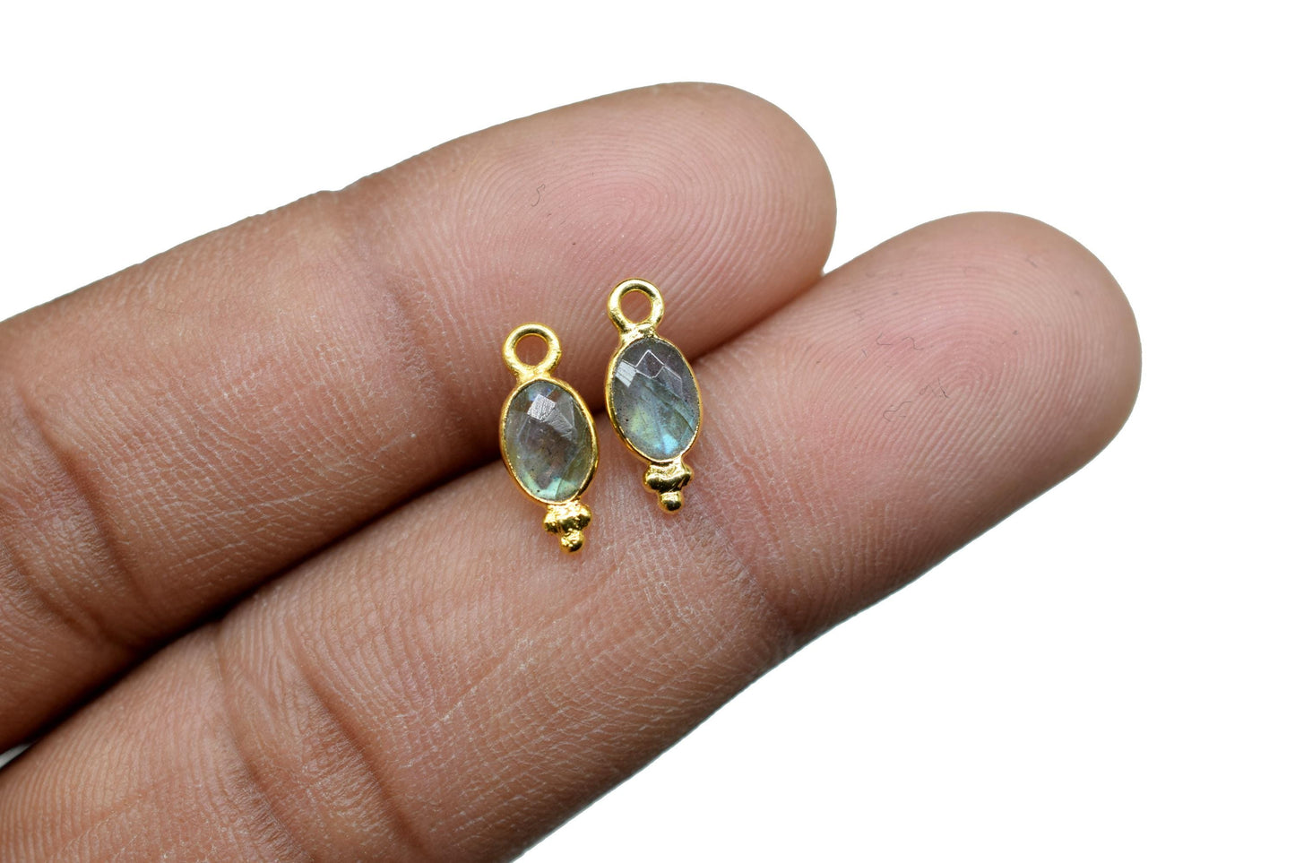 Gemstone Labradorite Charms Connector/Handmade Jewelry/Gold Plated Connector/Tiny Pendant/Labradorite Pendant/Oval Shape Connector/Gift