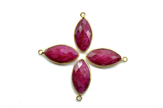 Ruby 10x20mm Marquise shape charm,Ruby Brass Gold Plated bezel,Ruby Faceted Briolette Connector,Ruby Bezel Pendant,Earring making charms