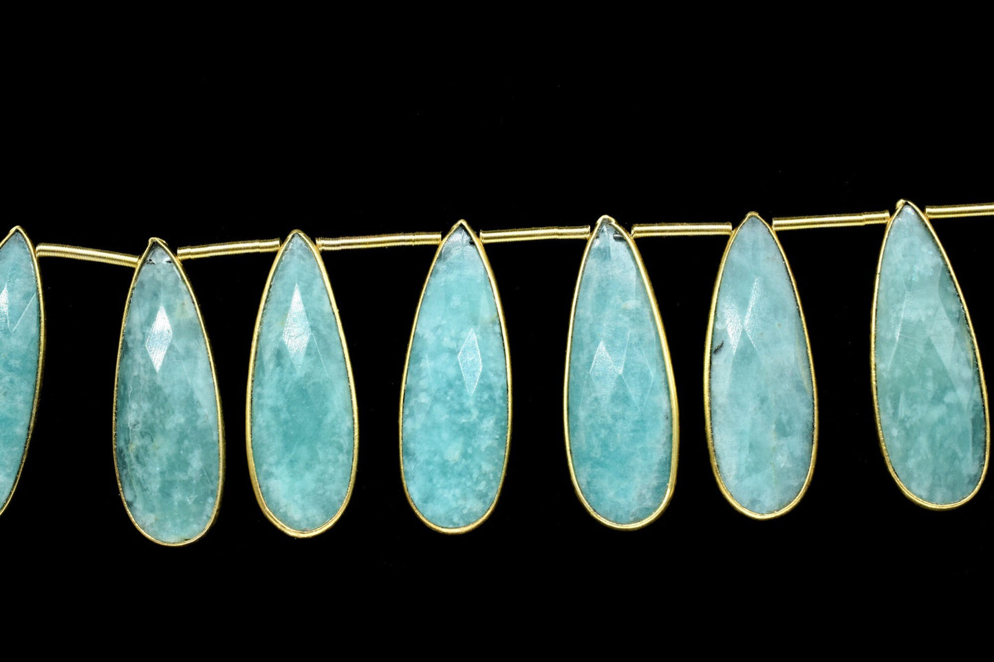 Natural Amazonite 10x30mm Teardrop briolettes,Gemstone 18k Gold Plated Single Bail charms,Amazonite gold plated briolette,Bezel strand