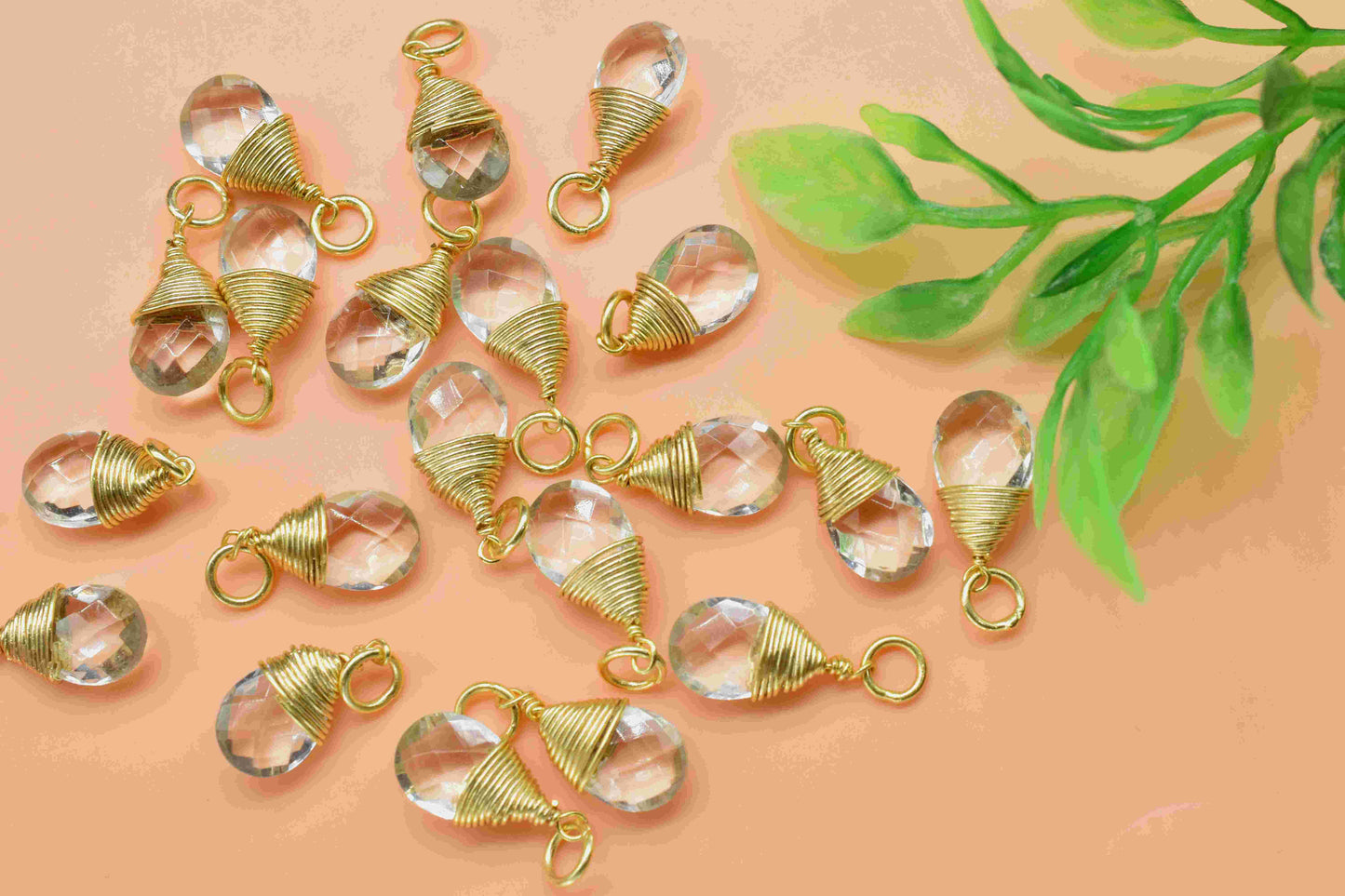 Crystal Quartz Faceted Connector,7x10mmTeardrop Connector,Pendant Jewelry,Gemstone Wire Wrapped Pendant,Wire Wrapped Necklace,Quartz Jewelry