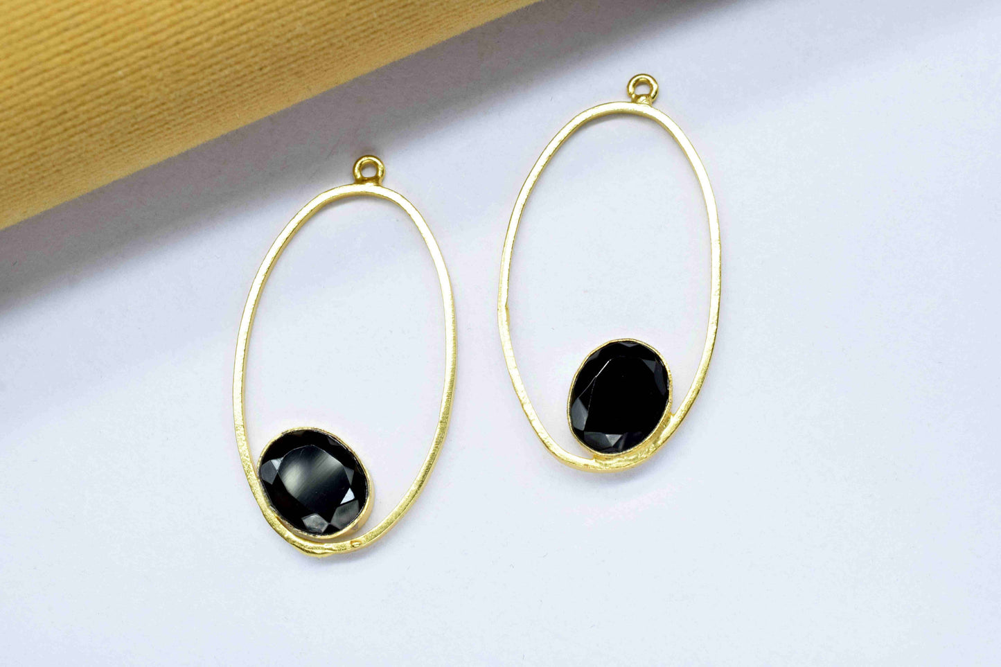 Black Onyx Gemstone Component Earring, Finding Oval Shape Earring Connector, Gemstone Component Earring, Finding Necklace Component Jewelry