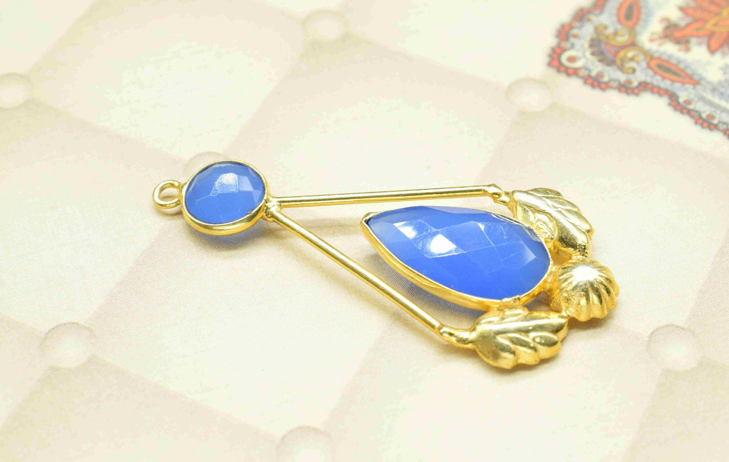 Blue Chalcedony Gemstone Pendant , Blue Chalcedony Handmade Pendant , Multi Gemstone Charms , Gold Plated Gemstone Connectors , B'day Gift