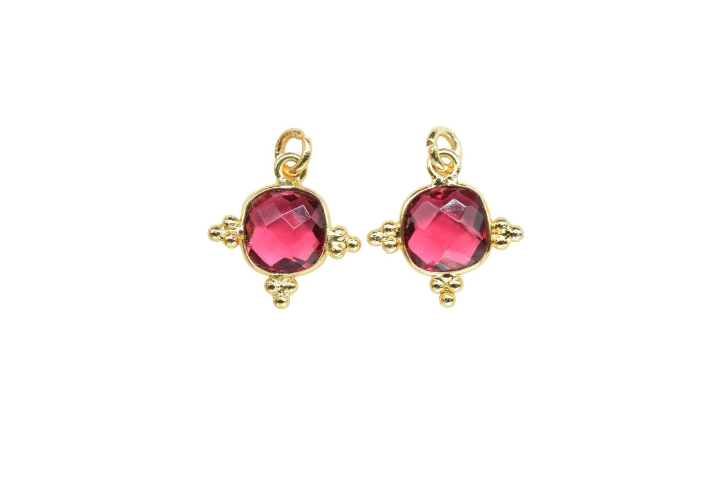 Pink Tourmaline 8mm Cushion Bezel charm/Station Bezel Link Supplies/Tourmaline Jewelry Making/Square Pendant//Gemstone Connector Pendant