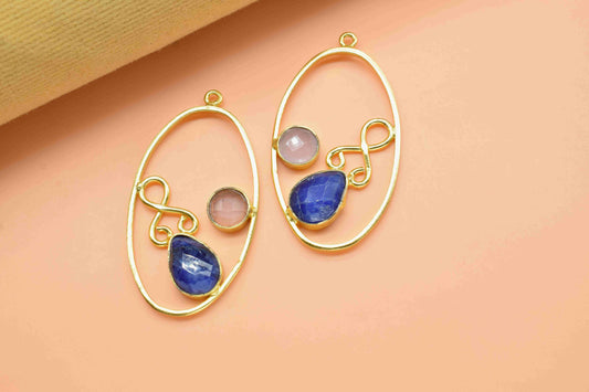 Multi Gemstone Finding Pendant,Rose Quartz Round Connector,Sapphire 7x10mm Teardrop Shape Component,Finding Necklace Component Jewelry,Gift