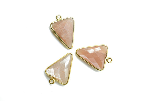 Peach Moonstone 15x18mm Trillion shape charm,Brass Gold Plated bezel,Moonstone Pendant,Moonstone Arrow shape pendant,Handmade gold charms