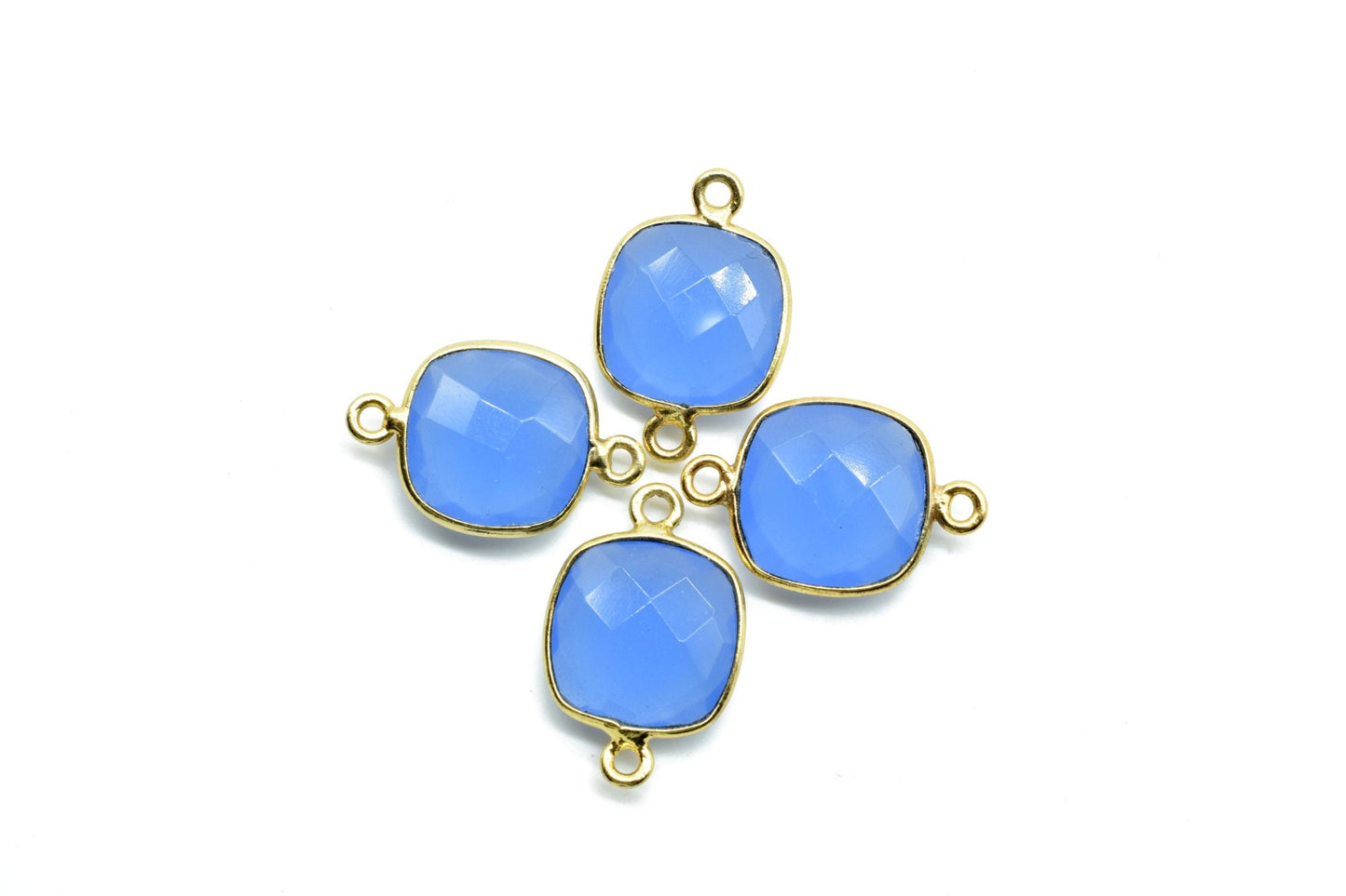 Blue Chalcedony 12mm Cushion double bail connectors,Blue Chalcedony Gold Plated Gemstone Bezel Connector, chalcedony Double Loop connectors