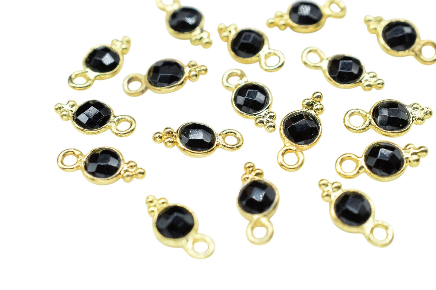 Black Onyx Charms Connector/Handmade Jewelry/Gold Plated Connector/Tiny Pendant/Black Onyx Pendant/Round Shape Connector/Gemstone Charms