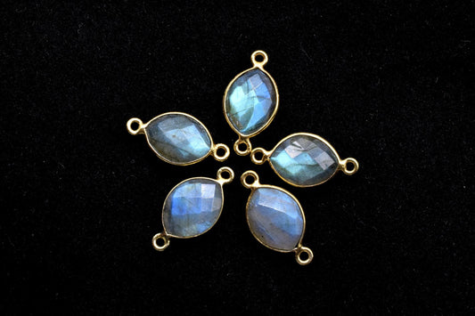 Blue Flash Labradorite 10x13mm Eye shape double loop connectors,Brass Gold Plated bezels,Labradorite Pendants,Labradorite handmade bezels