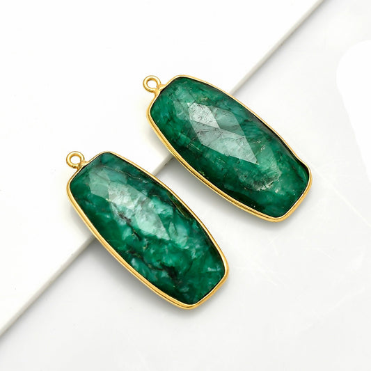 Emerald 14x28mm Bezel Charm Pendant,Rectangle Shape Gold Plated bezel,Gold Vermeil Bezel,Emerald jewelry making charm,Gold-Filled bezelcharm