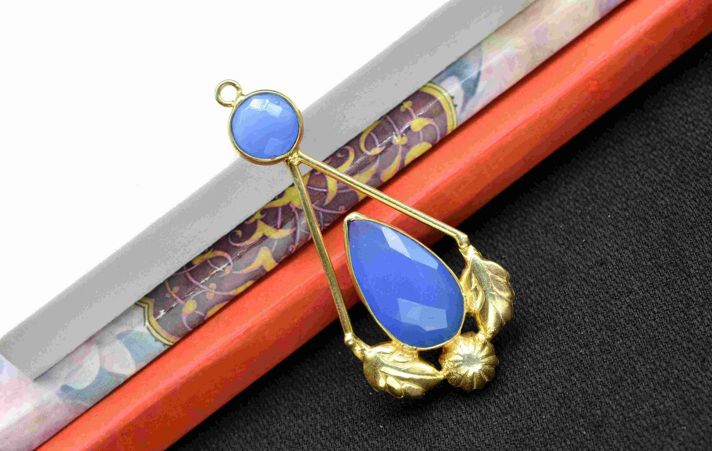 Blue Chalcedony Gemstone Pendant , Blue Chalcedony Handmade Pendant , Multi Gemstone Charms , Gold Plated Gemstone Connectors , B'day Gift