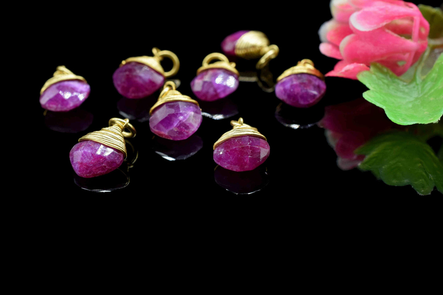 Natural Ruby Wire Wrapped Connectors, Square Gemstone Connector, Jewelry Making Supply,Single Loop Connectors Gift,Ruby Wire Wrapped Pendant
