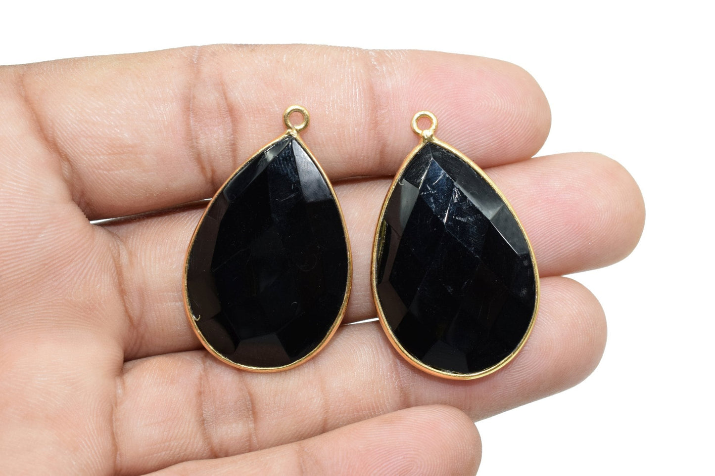 Black onyx 20x30mm Pear Shape Single bail connectors,Black onyx Pendant,Black onyx Pear Gold Plated bezel,jewelry making charm,black onyx