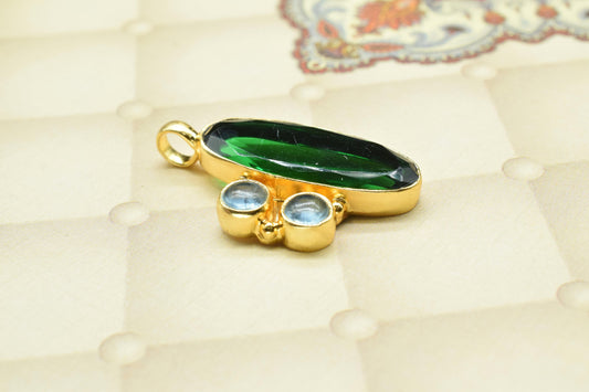 Emerald Pendant Charms,Mixed Gemstone Pendant,Statement Pendant,Handmade Craft Jewelry,Women Pendant Jewelry,Loop Pendant,Brass Pendant,Gift