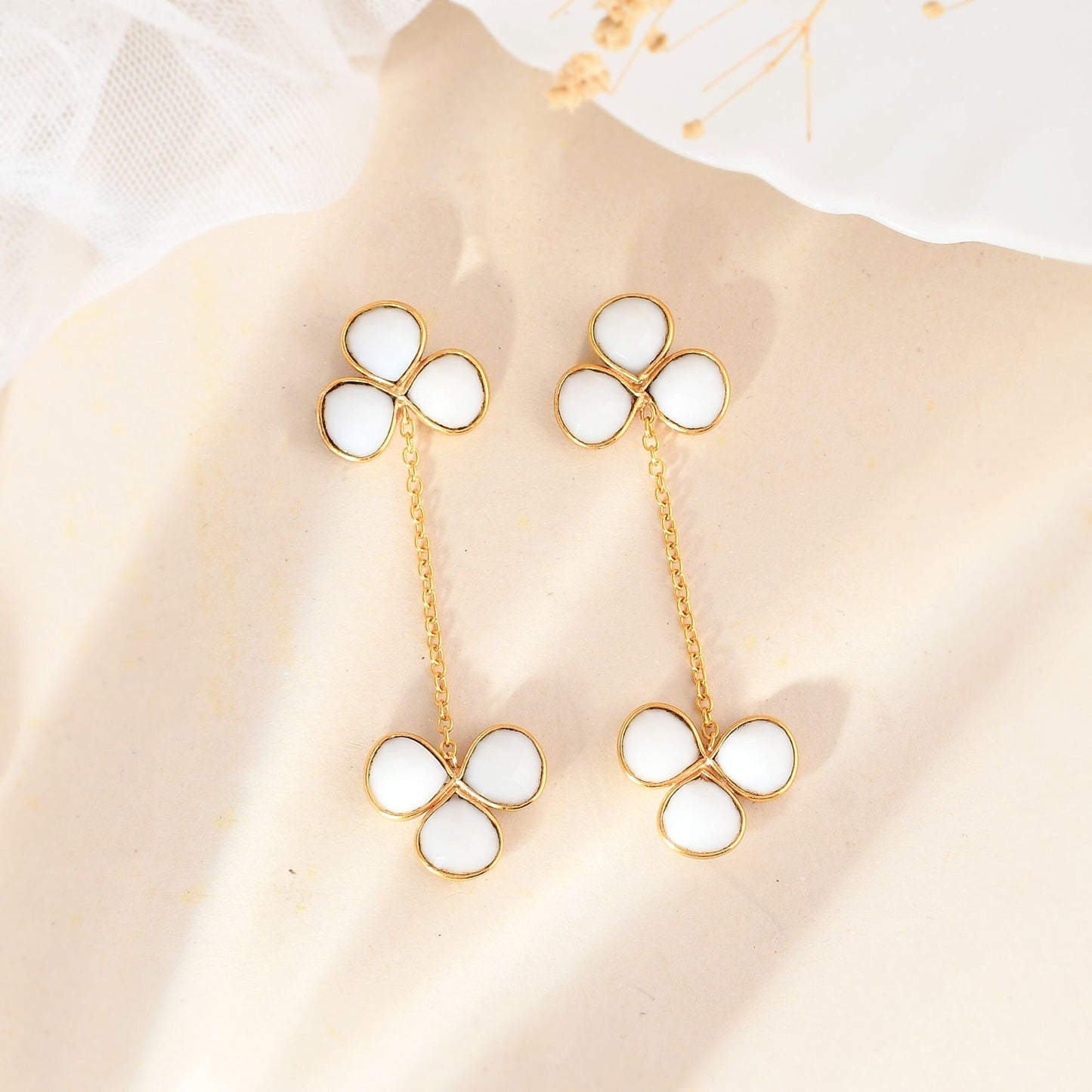 Natural Rainbow Moonstone  Earring/Handmade Earring/Gold Plated Earring/Boho Earring/Bridal Jewelry/Women Earring/Dangle Earring/B'day Gift