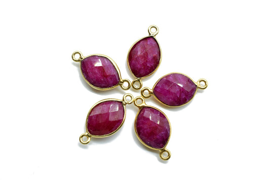 Ruby 10x13mm eye shape double bail charms,Ruby Eye Shape Gold Plated bezel,Gold Vermeil Bezel, jewelry making charm,Ruby bezels,Ruby pendant