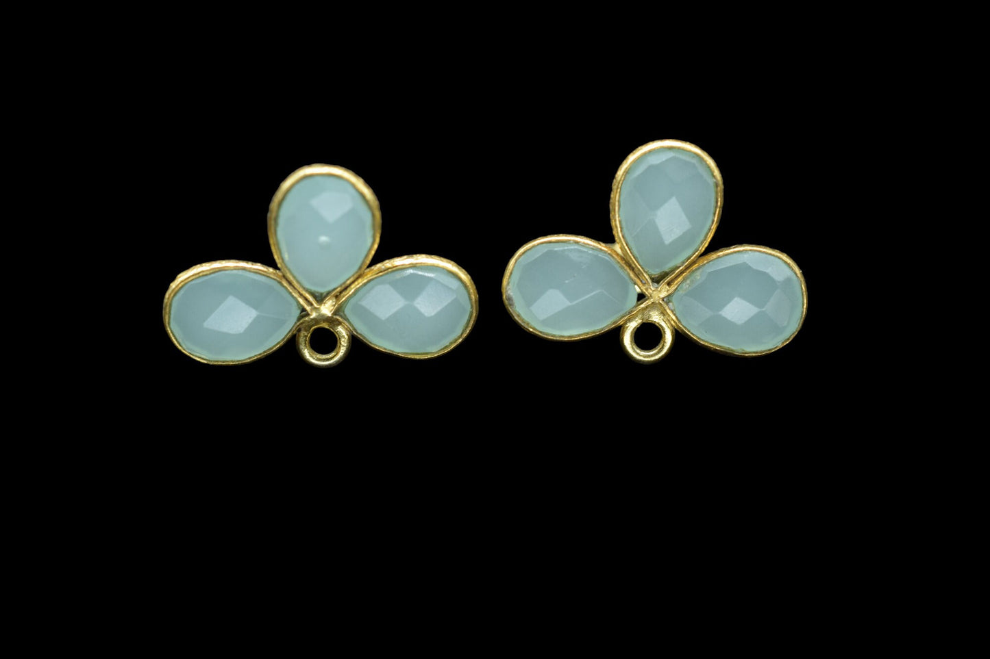 Peru Chalcedony Gemstone Earring Connector/Gold Plated Jewelry/Handmade Jewelry/Bezel Component/Jewelry making Stone/Pear Shape/Gift