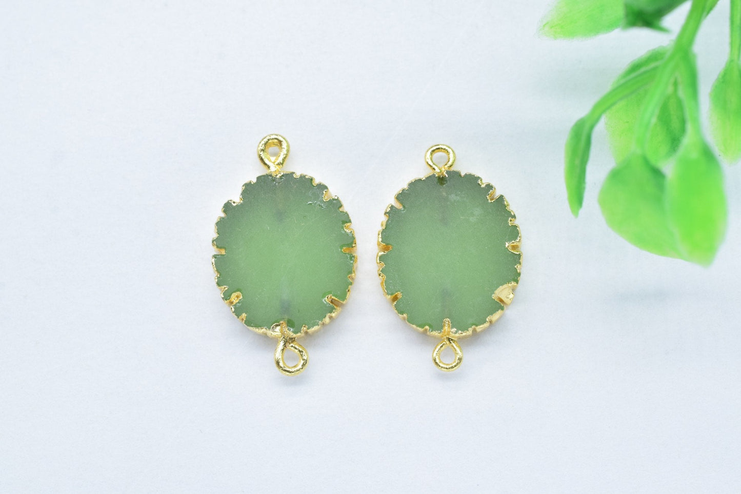 Prehnite Double Bail Connectors,Cabechon Pendant Charms,Handmade Pendants,Station Connectors Jewelry,Oval Shape Pendants,Gemstone Component