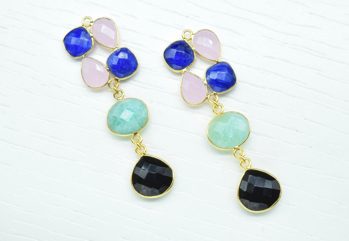 Multi Stone Earring Connector,Handmade Component Jewelry,Link Connector,Mixed Gemstone Bezels Charm Pendant,Multi Stone Pendant Jewelry Gift